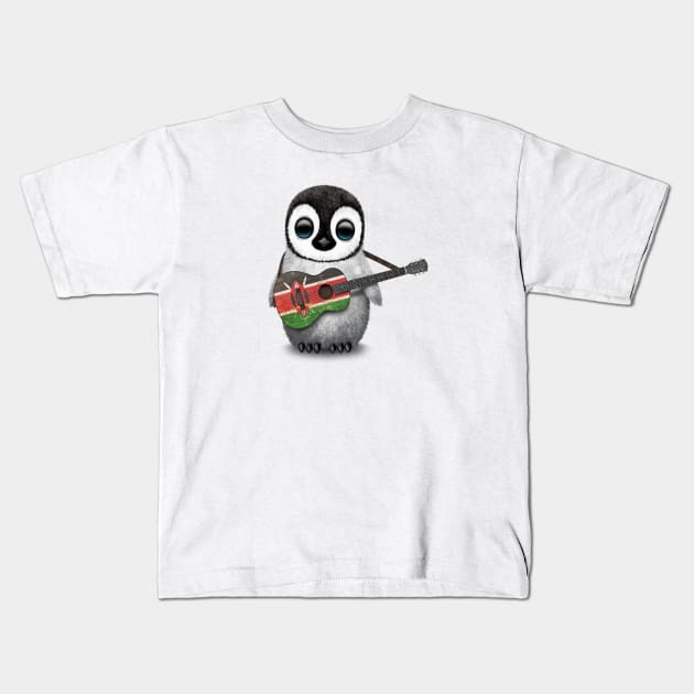 Baby Penguin Playing Kenyan Flag Guitar Kids T-Shirt by jeffbartels